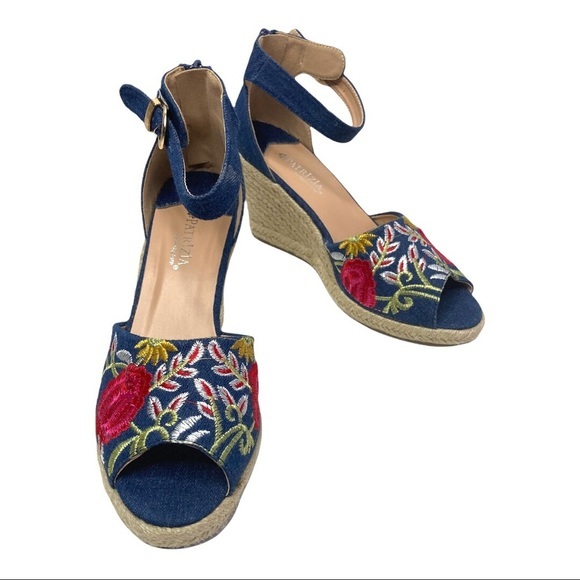 Blue Denim Embroidered Espadrilles - Picture 2 of 8